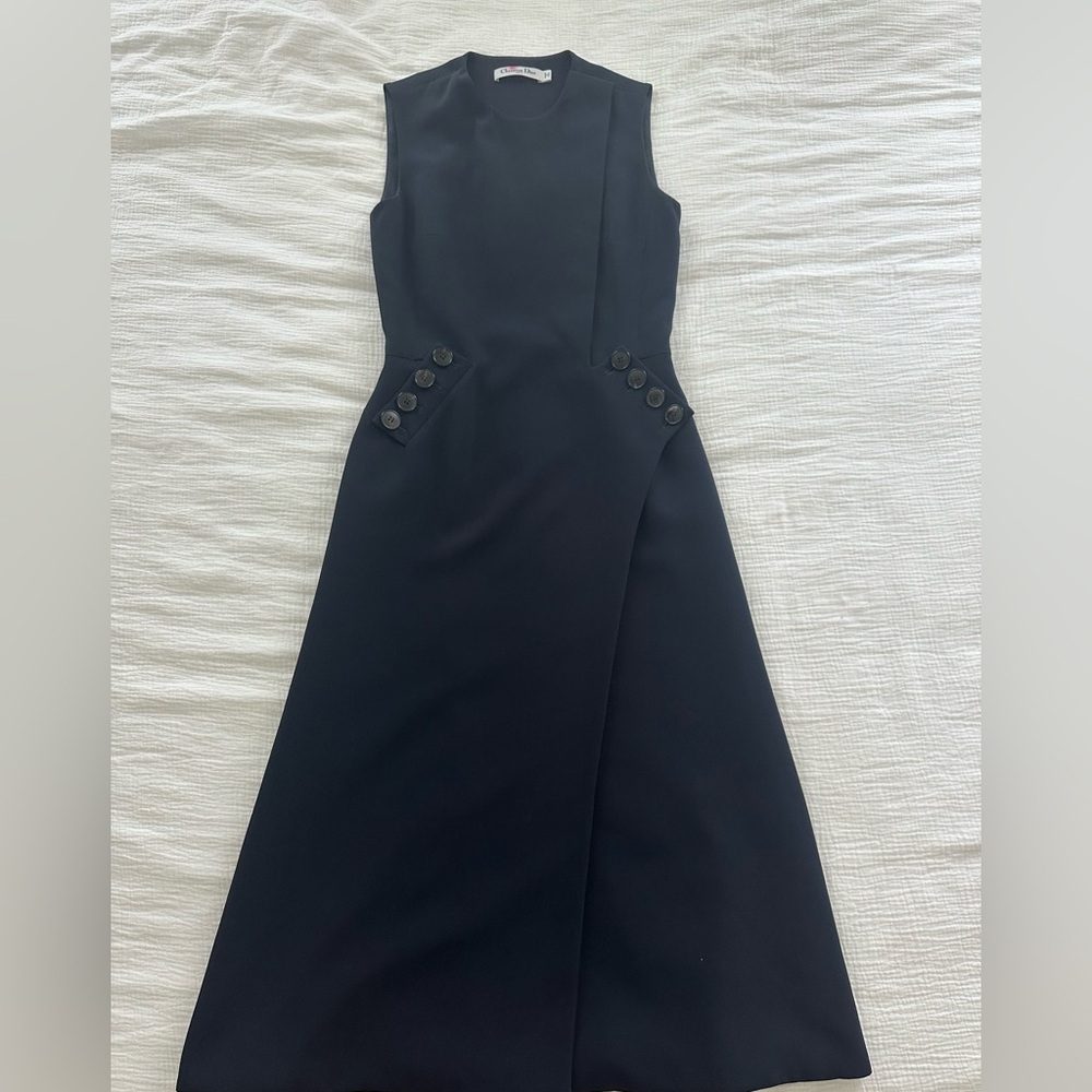 Christian Dior Navy Blue Midi Dress with Buttons sz 4 - Picture 2 of 7